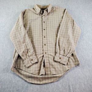 Lands End Shirt Mens Size 16.5-34 Brown Plaid Long Sleeve Button Up